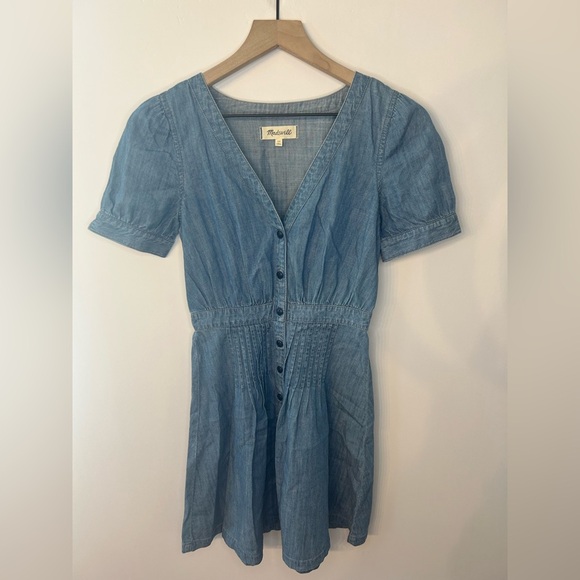 Madewell Denim Daylily Dress, Size 00, Chambray Button Front V Neck Mini Dress - Picture 6 of 13